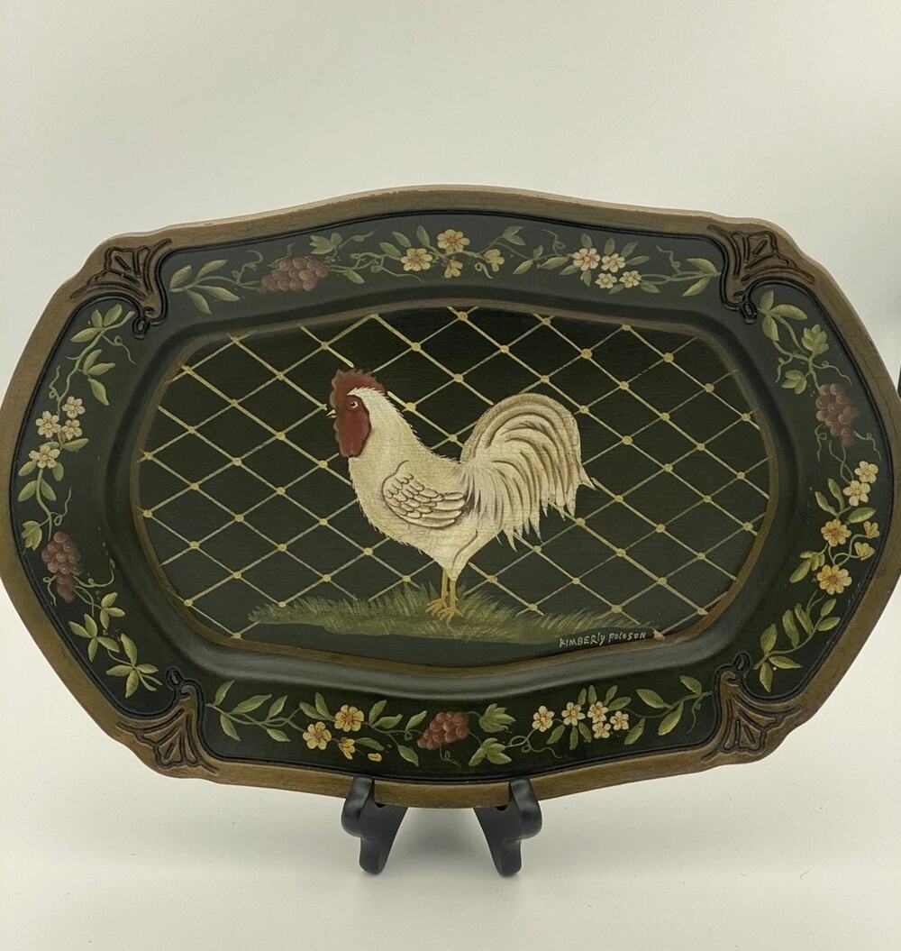 Folk Art Chicken Rooster Tam San Designs Hand Painted Plate Kimberly Poloson